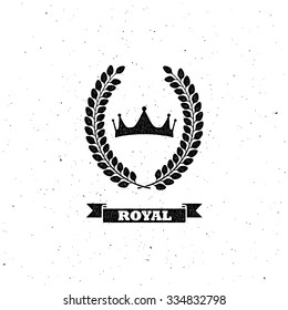 vector illustration with laurel wreath and crown. letterpress vintage label design. coat of arms concept