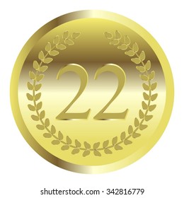  Vector illustration of Laurel wreath on a gold background. Anniversary - 22.