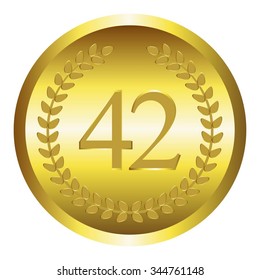 Vector illustration of Laurel wreath on a gold background. Anniversary - 42.