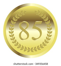Vector illustration of Laurel wreath on a gold background. Anniversary - 85.