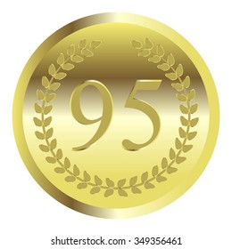 Vector illustration of Laurel wreath on a gold background. Anniversary - 95.