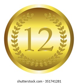 Vector illustration of Laurel wreath on a gold background. Anniversary - 12.