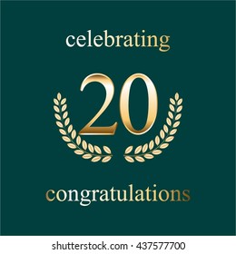 Vector illustration of Laurel wreath on a turquoise background. Anniversary - 20.