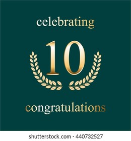 Vector illustration of Laurel wreath on a turquoise background. Anniversary - 10.