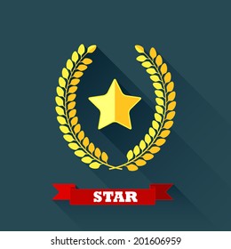vector illustration with laurel wreath and star in flat design with long shadow