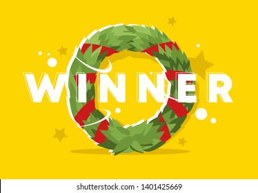 Vector illustration of Laurel wreath of the winner of the red ribbon, the text of the winner