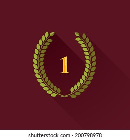 vector illustration with laurel wreaths in flat design with long shadow. 1 place