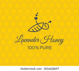 Vector illustration lavender branch and bumblebee vintage engraved style. Logo composition in botanical style. Concept for organic honey products