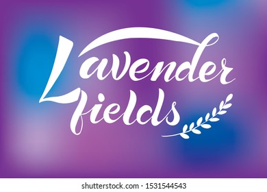 Vector illustration of Lavender Fields text for logotype, t-shirt, banner, magazine, book, poster, decoration, postcard. Lavender Fields calligraphy background. Lavender Fields lettering. EPS 10.
