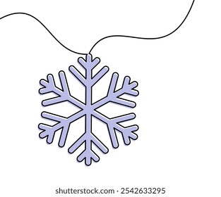 Una Ilustración vectorial de un copo de nieve de lavanda perfilado con una línea fluida, perfecto para diseños de vacaciones e invernales.
