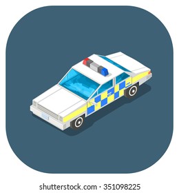 A vector illustration of law enforcement emergency services. 
Isometric Police car icon illustration. 
Emergency transport vehicle.