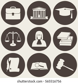 Vector illustration of law icons circle set in flat style