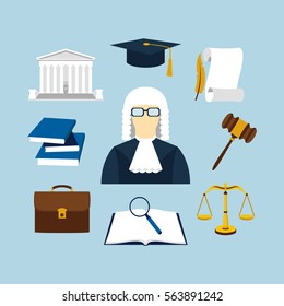 Vector illustration of law icons color set in flat style