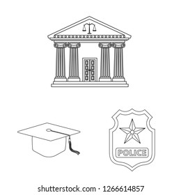 Vector illustration of law and lawyer sign. Collection of law and justice stock vector illustration.