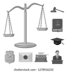 Vector illustration of law and lawyer sign. Collection of law and justice vector icon for stock.