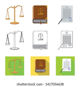 Vector illustration of law and lawyer sign. Set of law and justice stock symbol for web.