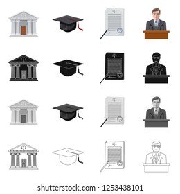 Vector illustration of law and lawyer symbol. Set of law and justice stock vector illustration.