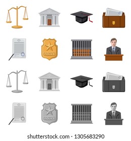 Vector illustration of law and lawyer symbol. Collection of law and justice stock vector illustration.