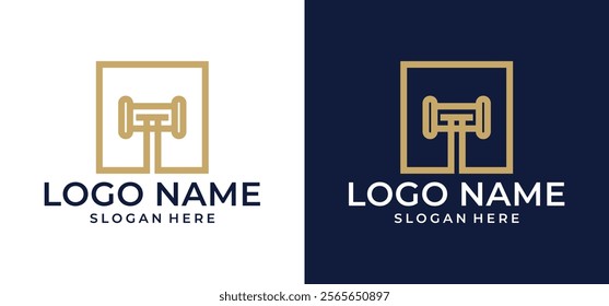 Vector illustration of Law office logo. Judge, Law firm logo template, lawyer antique label set.