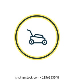 Vector illustration of lawn mower icon line. Beautiful vehicle element also can be used as grass cutting machine icon element.