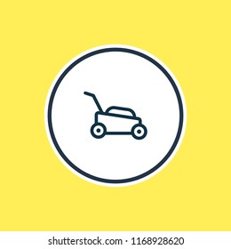Vector illustration of lawn mower icon line. Beautiful vehicle element also can be used as grass cutting machine icon element.