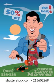 Vector illustration of a lawn mower worker