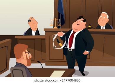 A vector illustration of Lawyer Working on a Case in a Courtroom