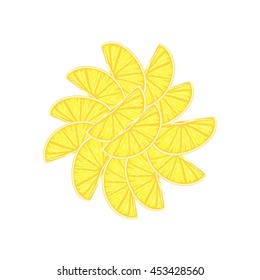 Vector illustration in lay flat style. Sweet delicious slices of lemon, object isolated on white background. Bright yellow color. Fresh summer fruit