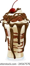 Vector illustration of a layered chocolate sundae.