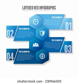 Vector illustration of layered hex infographic design element.