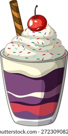 Vektorgrafik eines violetten und roten Desserts mit Sahne und Sprinkles