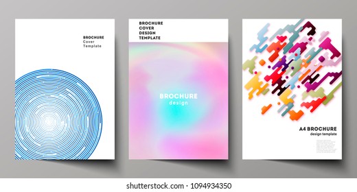 The vector illustration of the layout of A4 format modern cover mockups design templates for brochure, magazine, flyer, booklet, report. Abstract colorful geometric backgrounds in minimalistic design
