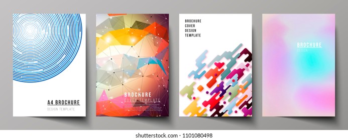 The vector illustration of the layout of A4 format modern cover mockups design templates for brochure, magazine, flyer, booklet, report. Abstract colorful geometric backgrounds in minimalistic design