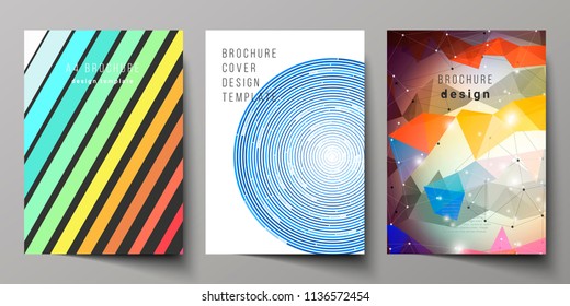 The vector illustration of the layout of A4 format modern cover mockups design templates for brochure, magazine, flyer, booklet, report. Abstract colorful geometric backgrounds in minimalistic design