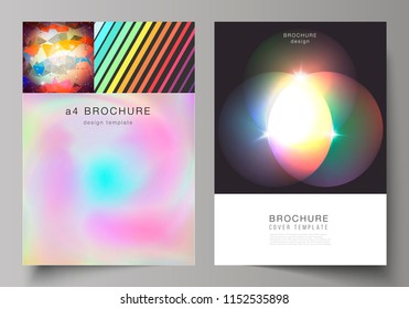 The vector illustration of the layout of A4 format modern cover mockups design templates for brochure, magazine, flyer, booklet, report. Abstract colorful geometric backgrounds in minimalistic design