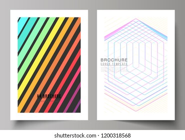 The vector illustration of the layout of A4 format modern cover mockups design templates for brochure, magazine, flyer, booklet, report. Abstract colorful geometric backgrounds in minimalistic design