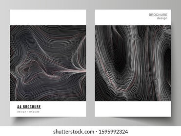 The vector illustration layout of A4 format modern cover mockups design templates for brochure, magazine, flyer, booklet, annual report. 3D grid surface, wavy vector background with ripple effect.