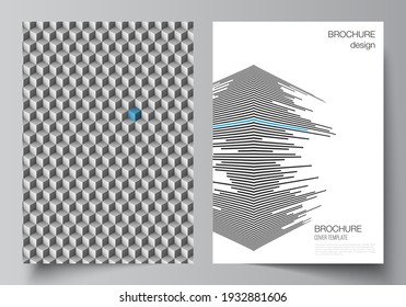 Vector Illustration Layout Of A4 Format Modern Cover Mockups Design Templates For Brochure, Magazine, Flyer, Booklet, Report. Abstract Big Data Visualization Concept Backgrounds With Cubes.