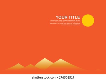 Vector illustration of a layout showing sunset moment over the hills