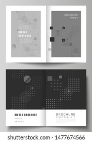 Vector illustration layout of two A4 format modern cover mockups design templates for bifold brochure, magazine, flyer, booklet, annual report. Abstract vector background with fluid geometric shapes.