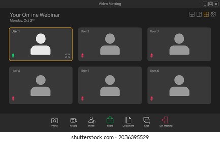 Vector illustration of the layout of a video conference app. Perfect for design elements from online meeting mock up, webinar, and virtual class.