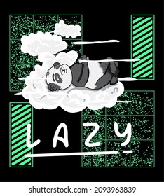 vector illustration of lazy panda, animal playing with mobile phone, on modern geometric background, design for t-shirts, apparel and merchandise