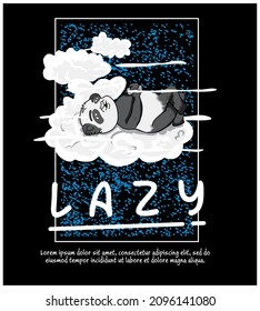 vector illustration of lazy panda, playing cellphone, with text writing template, texture background, animal t-shirt design, apparel design, merchandise