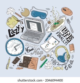 Vector illustration of a lazy workday
