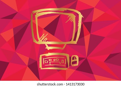 Vector Illustration of LCD Monitor For Laptop and Computer Icon with Red Polygon and Geometric. Graphic Design for Template, Layout, Background, Poster and More. 