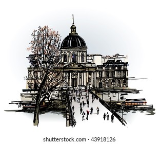 Vector illustration of "le pont des arts" in Paris (hand drawing)