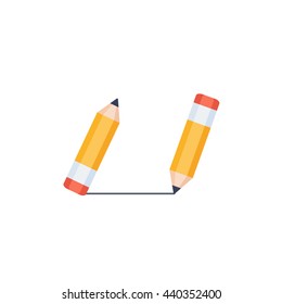 Vector illustration of lead pencil drawing and erasing line isolated on white background 