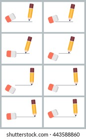 Vector illustration of lead pencil drawing and eraser erasing line animation sprite isolated on white background 