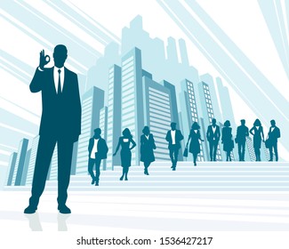 Vector illustration of leader and business team