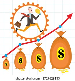 Vector Illustration, The Leader Runs To His Goal Inspired By The Idea, Paving The Way Forward To Achieve The Goal.